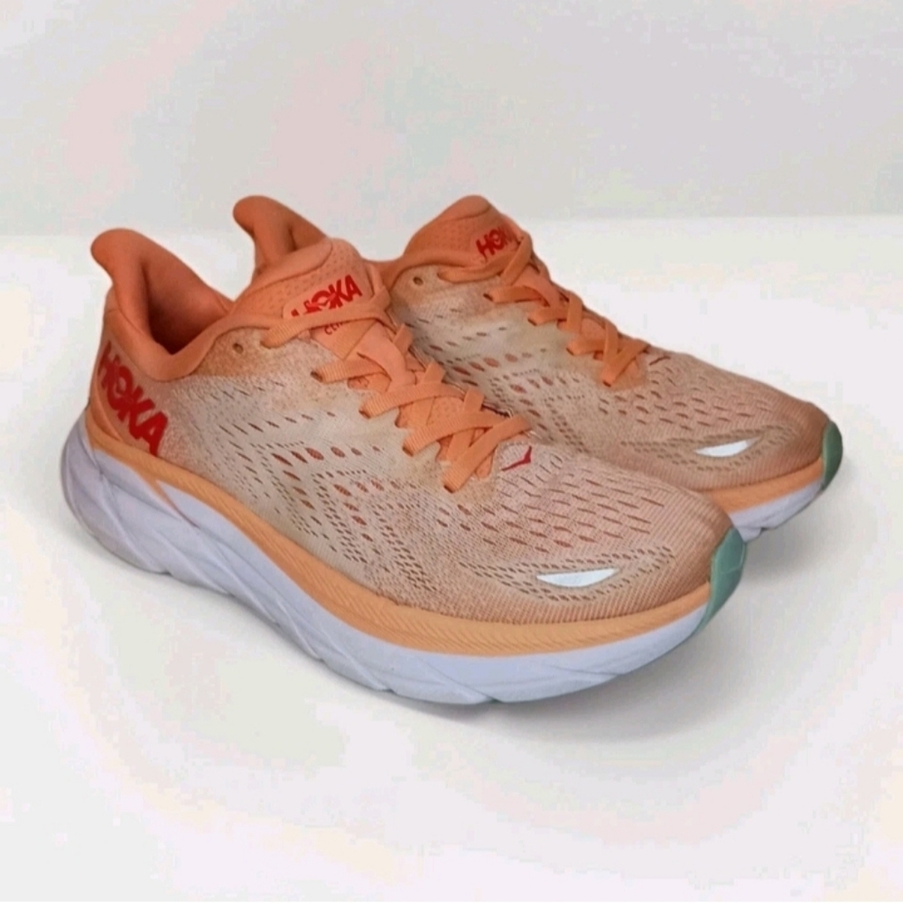 Hoka One One Clifton 8 Womens Running Shoes Size 7 B Orange Road Athletic Sneake